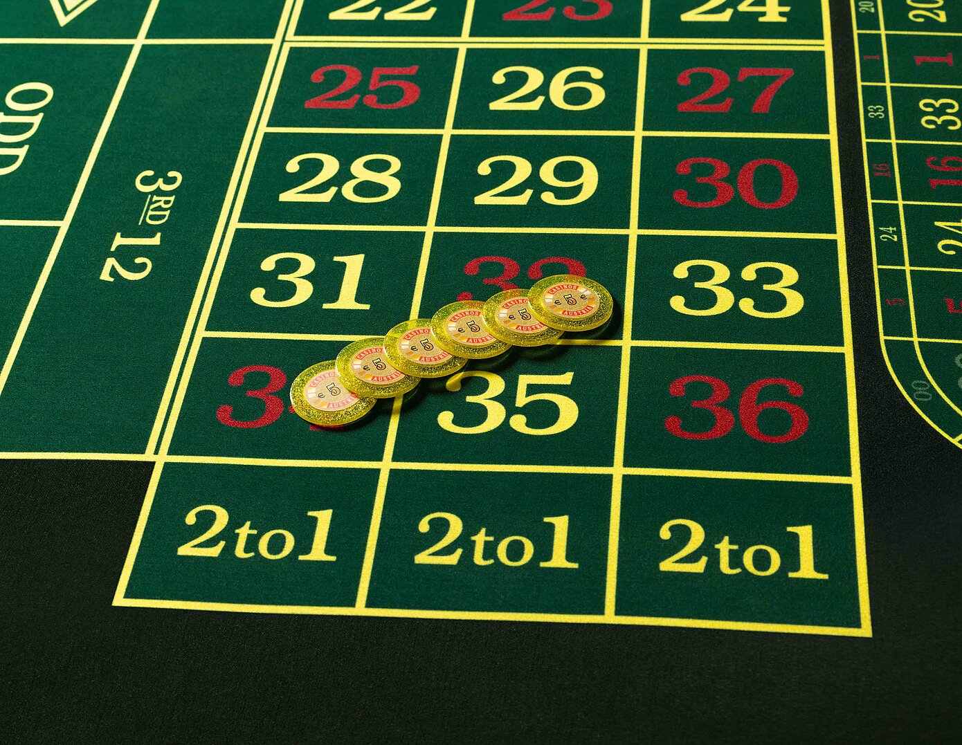 Roulette Tisch 6 Begrüßungsjetons zu 5 Euro