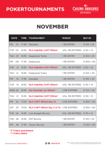 Poker Turnierplan November 